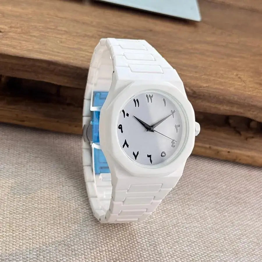 Men,s carbon white arabic aura watch