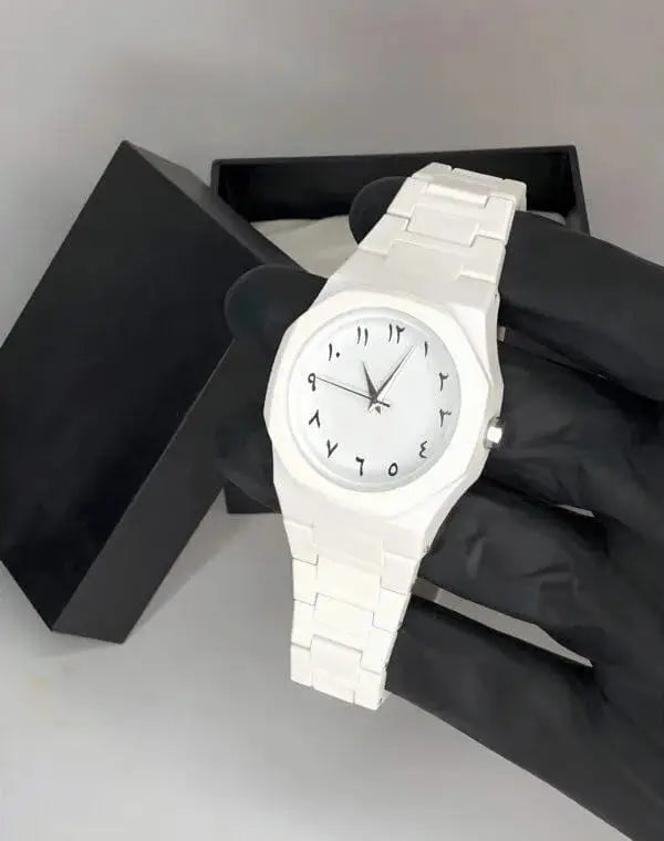 Men,s carbon white arabic aura watch