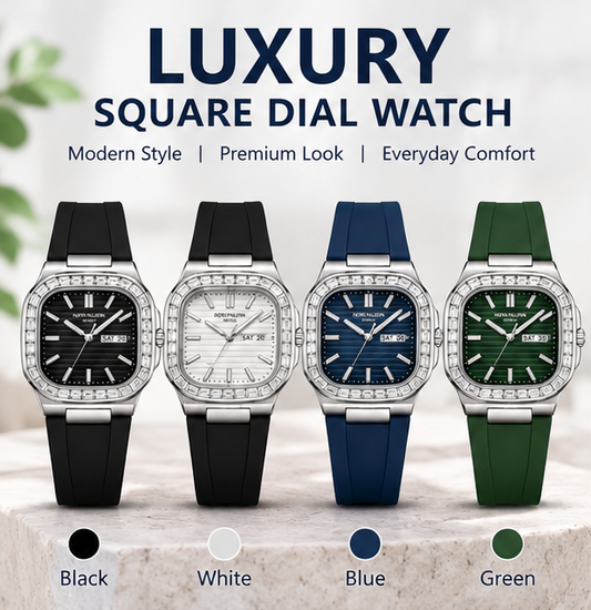 Men’s Luxury Square Dial Watch – Stylish Stainless Steel Wristwatch with Comfortable Silicone Strap