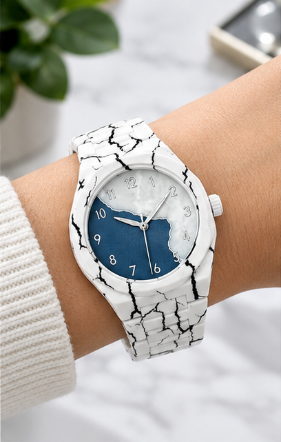 Marbel vein watch White pearl