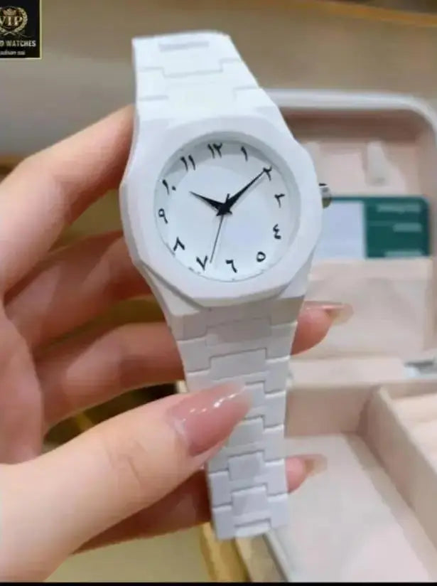 Men,s carbon white arabic aura watch