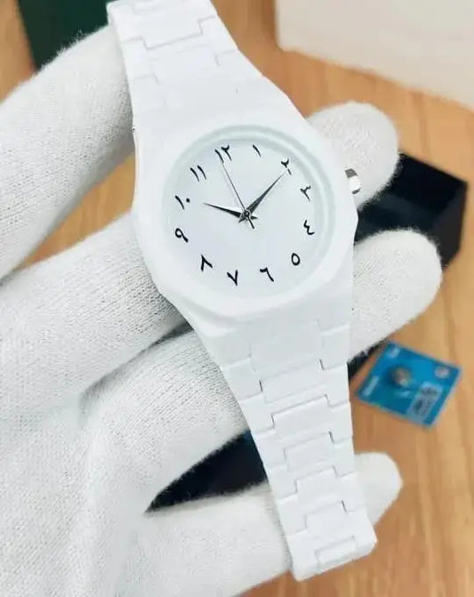 Men,s carbon white arabic aura watch