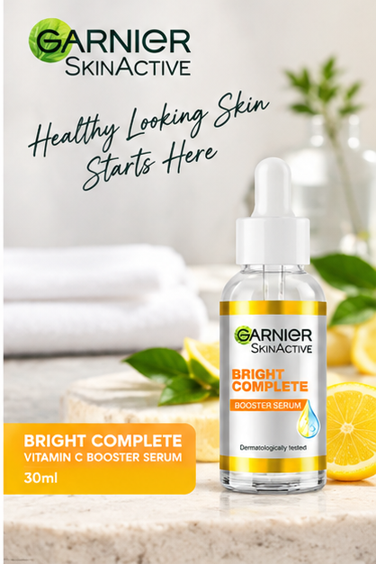 Garnier Bright Complete Vitamin C Booster Serum 30ml – Dark Spot Care & Brightening Facial Serum