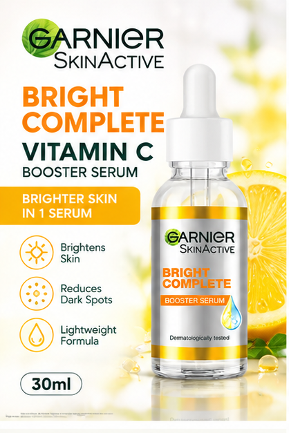 Garnier Bright Complete Vitamin C Booster Serum 30ml – Dark Spot Care & Brightening Facial Serum